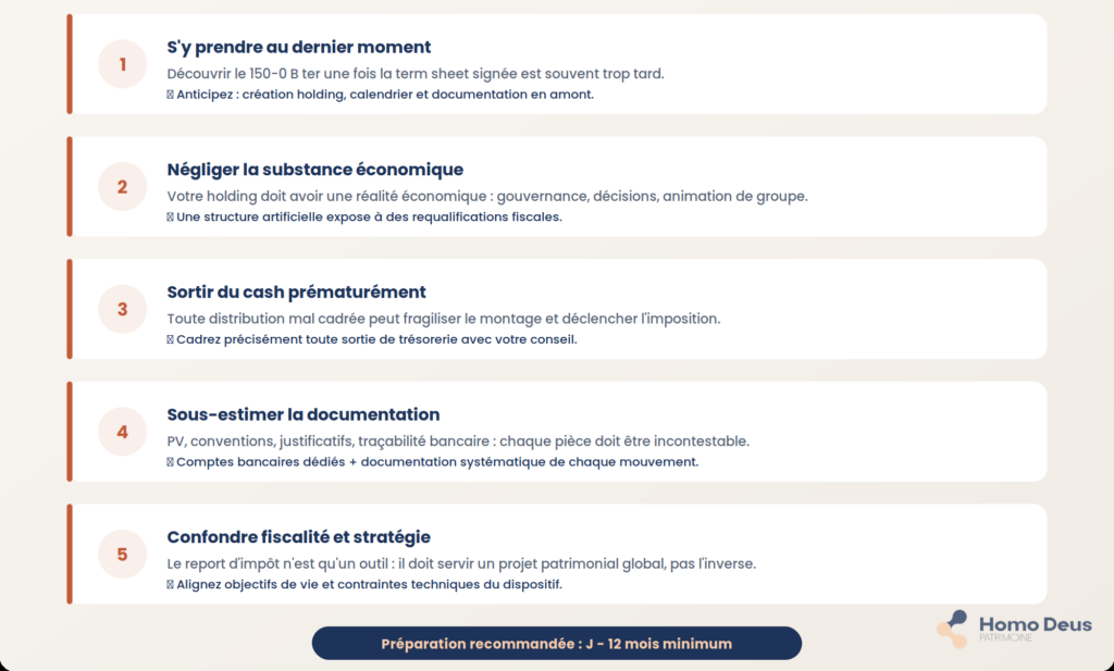erreurs apport cession 150-0 B ter holding remploi produit cession imposition 