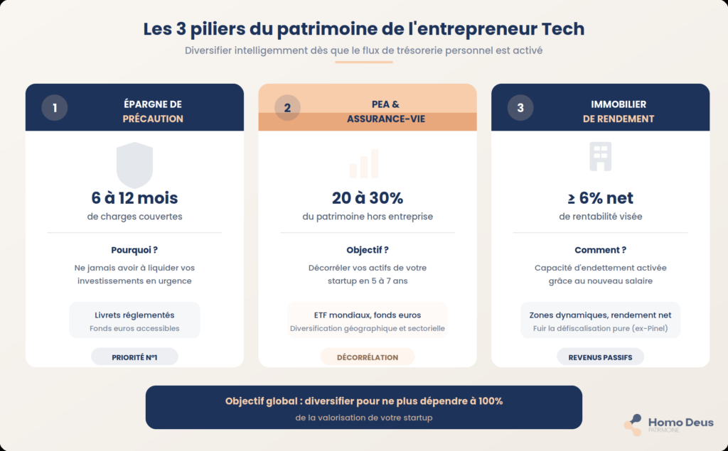 entrepreneur tech patrimoine PEA assurance vie diversification immobilier
